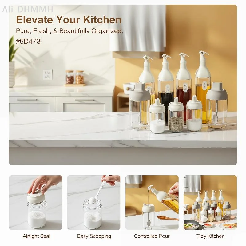 ZLinKJ Convenient 250ML Oil Bottle with Dust-Proof Lid Spoon for Pepper Salt and Other Spices