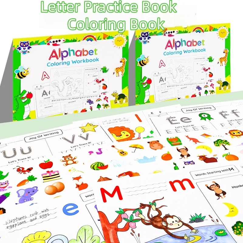 Alphabet Practice Workbook For Kids Handwriting Tracing Picture Book with Stickers Pen Control Training Coloring Book