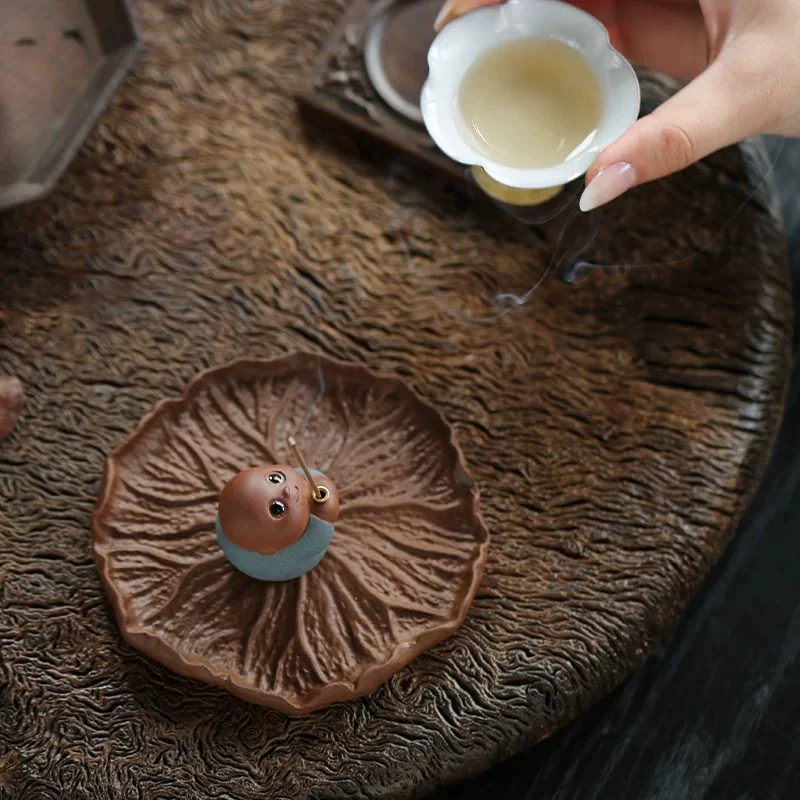 Purple Clay Little Monk Tea Pet Decoration With Incense Holder Creative Mini Incense Burner
