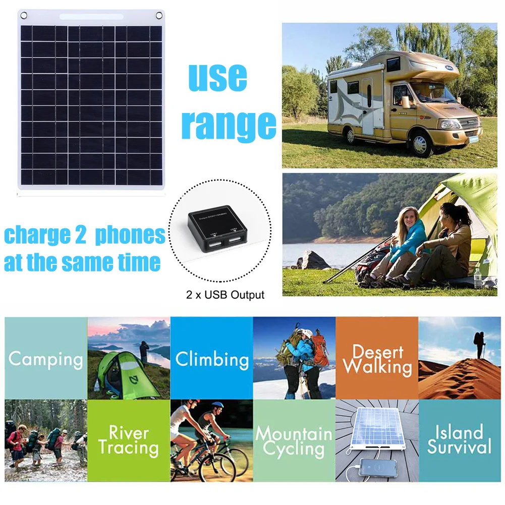 40W Solar Panel 5V Dual USB Polysilicon Portable Outdoor Waterproof  Cell Car Ship Camping Hiking Travel  Phone Charger