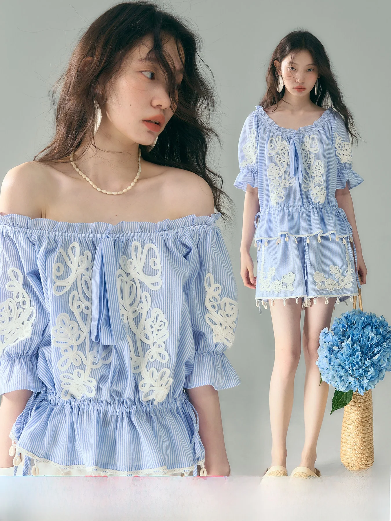 

Комплект из топа с цветочной вышивкой ручной работы и шорт, повседневный, свободного кроя, из чистого хлопка, удобный, дышащий, женский, летний...