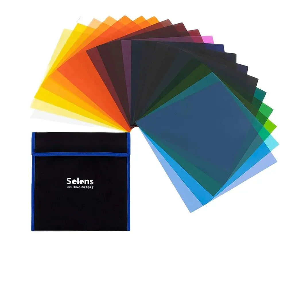 Selens 20PCS Color Gel Filters 25x25cm Lighting Filters Transparent Color Correction Light Sheet Film For Studio Flash Light Kit