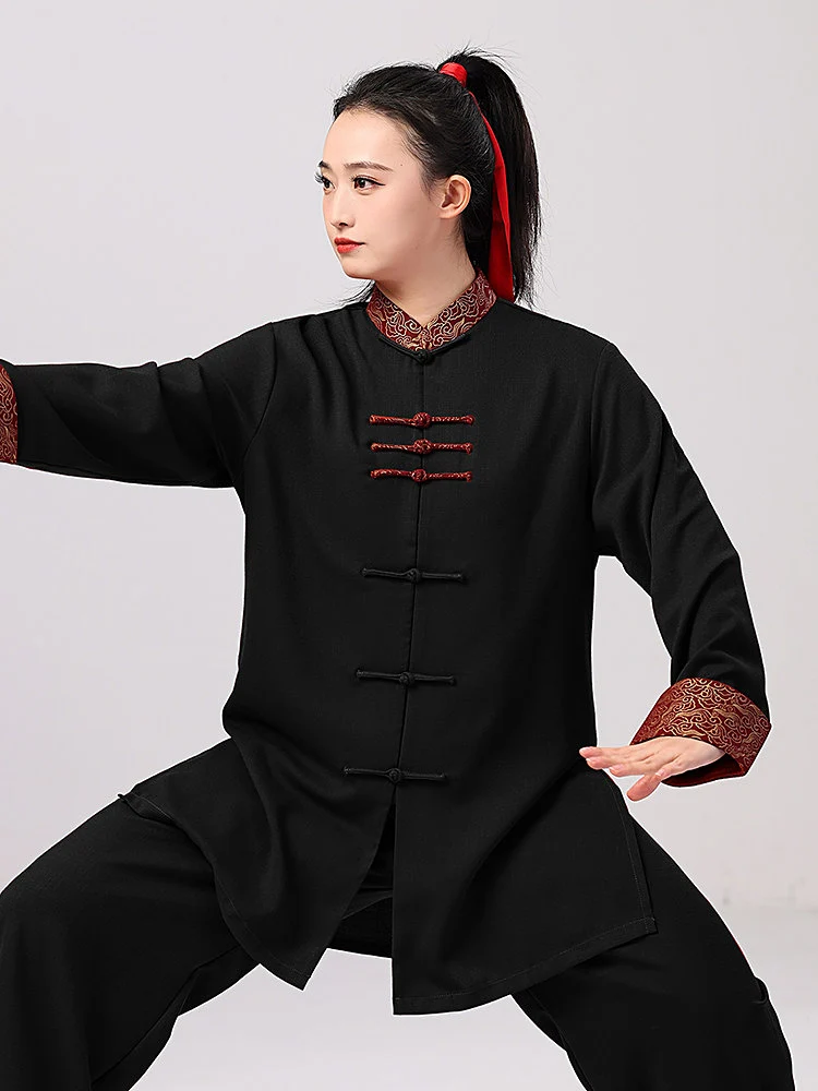 2026 Premium Women's Tai Chi Suit - Unisex Embroidered Contrast Color Collar Martial Arts Uniform for Performance & Training