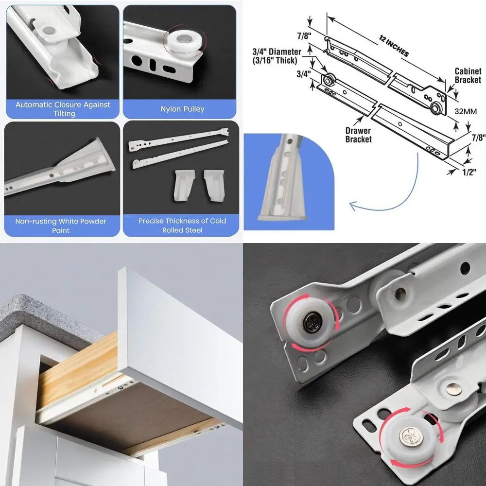 

12-дюймовые направляющие Euro Slides, упаковка 30 шт., грузоподъемность 75 фунтов, холоднокатаная сталь, порошковое покрытие, в комплекте кронштейны и винты