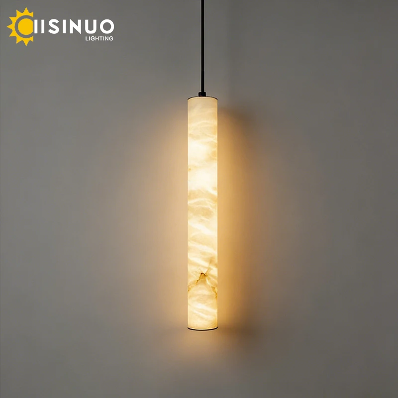 Dropshipping Marble Pendant Light Natural Stone Bedside Hanging Lamp Long Strip LED Lighting Fixtures for Bedroom Bedside Decora