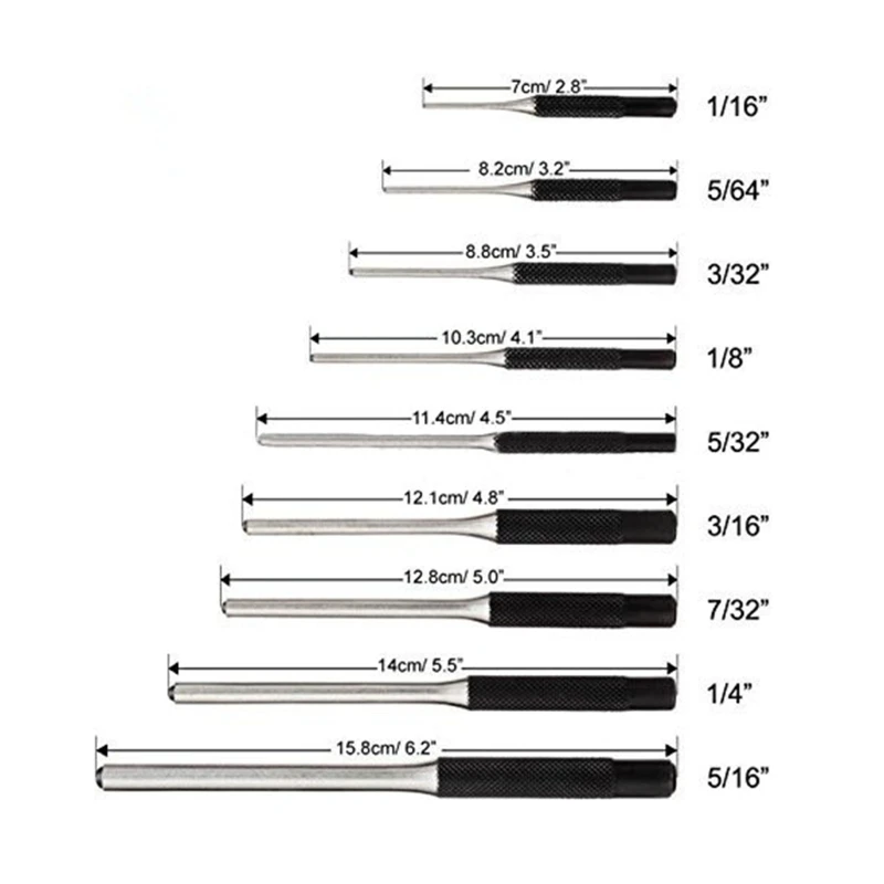Roll Pin Punch Set Quality Steel Made Sizes 1/16- 5/16" for Automotive Watch Drop Shipping