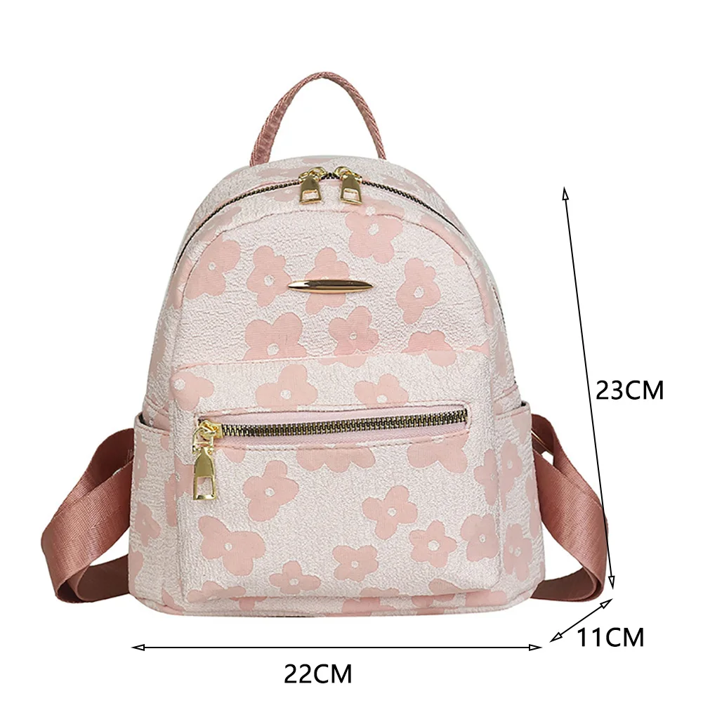 Fashion Flower Print Pure Small Backpack for Girls Casual Soft Canvas School Bag