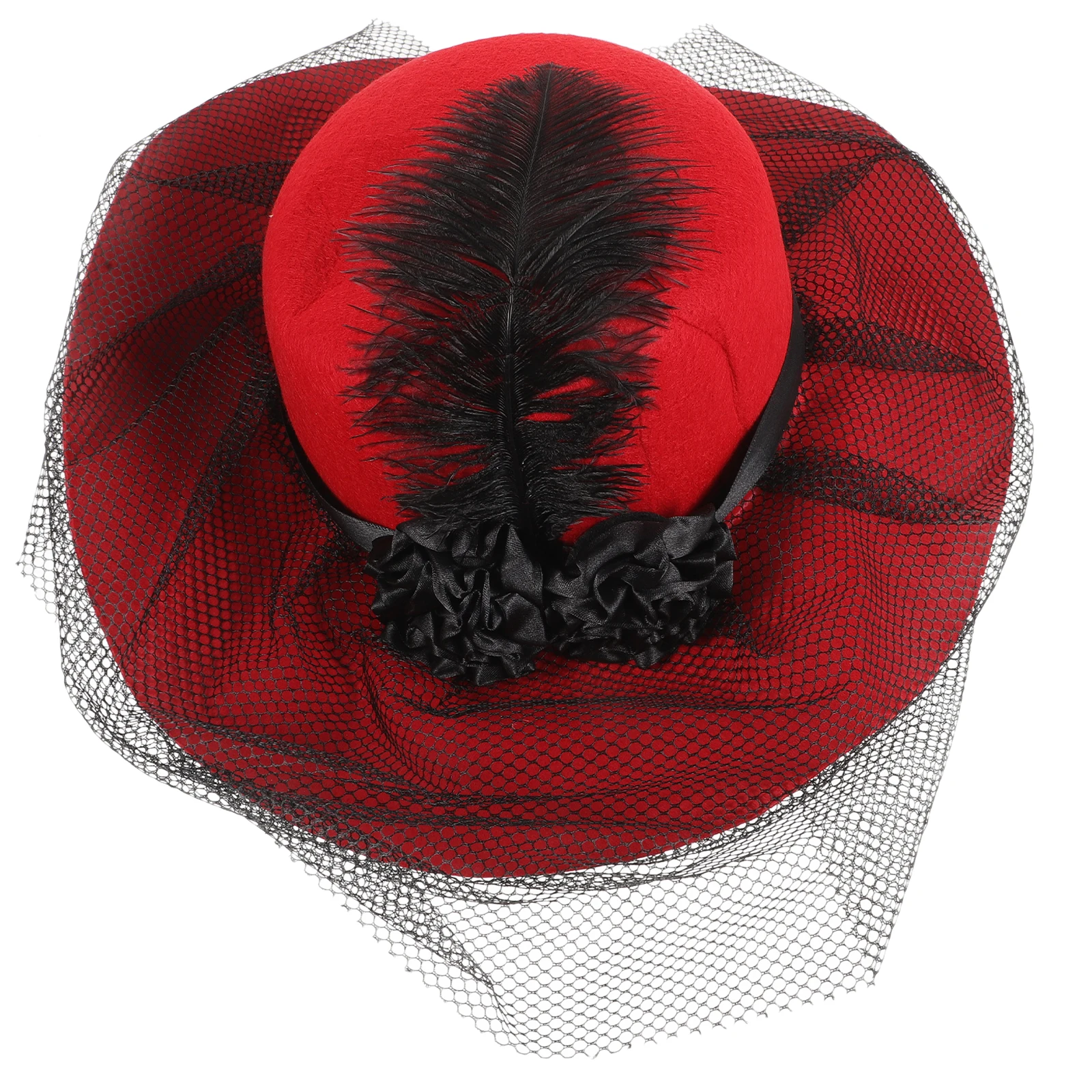 

Red Mesh Party Wedding Tea Fascinator Gauze Ribbon Hat For Women Bride Banquet Headpiece Elegant Non Woven Wearable Headwear