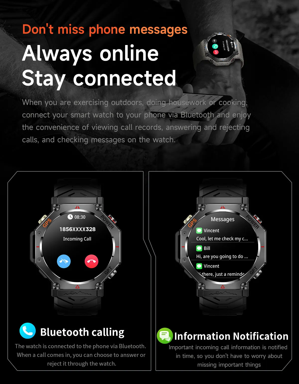 2026 Smart Watch with Built-In GPS Bluetooth Calls ChatGPT Smart Voice Assistant Compass Altitude And Air Pressure