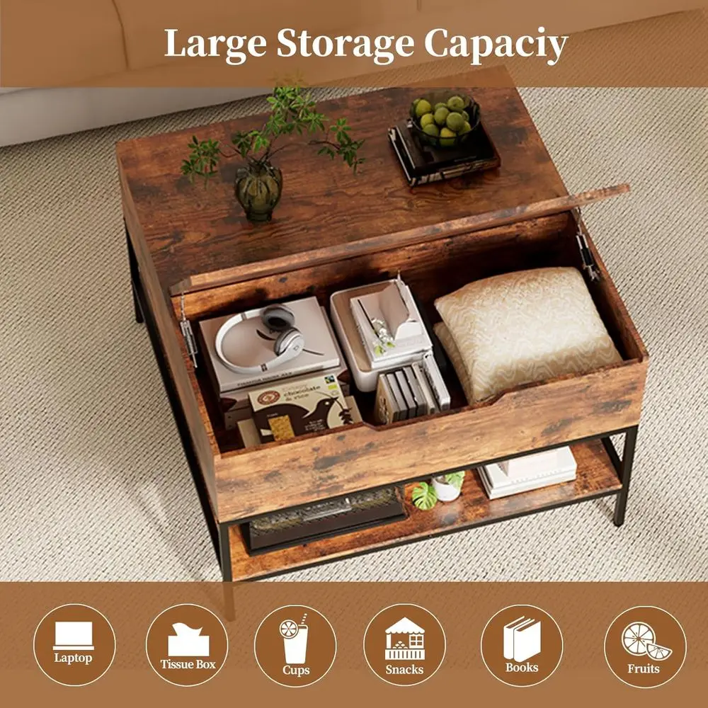 طاولة قهوة مربعة حديثة مع مساحة تخزين قابلة للطي وأرفف لغرفة المعيشة، تتطلب التجميع #5