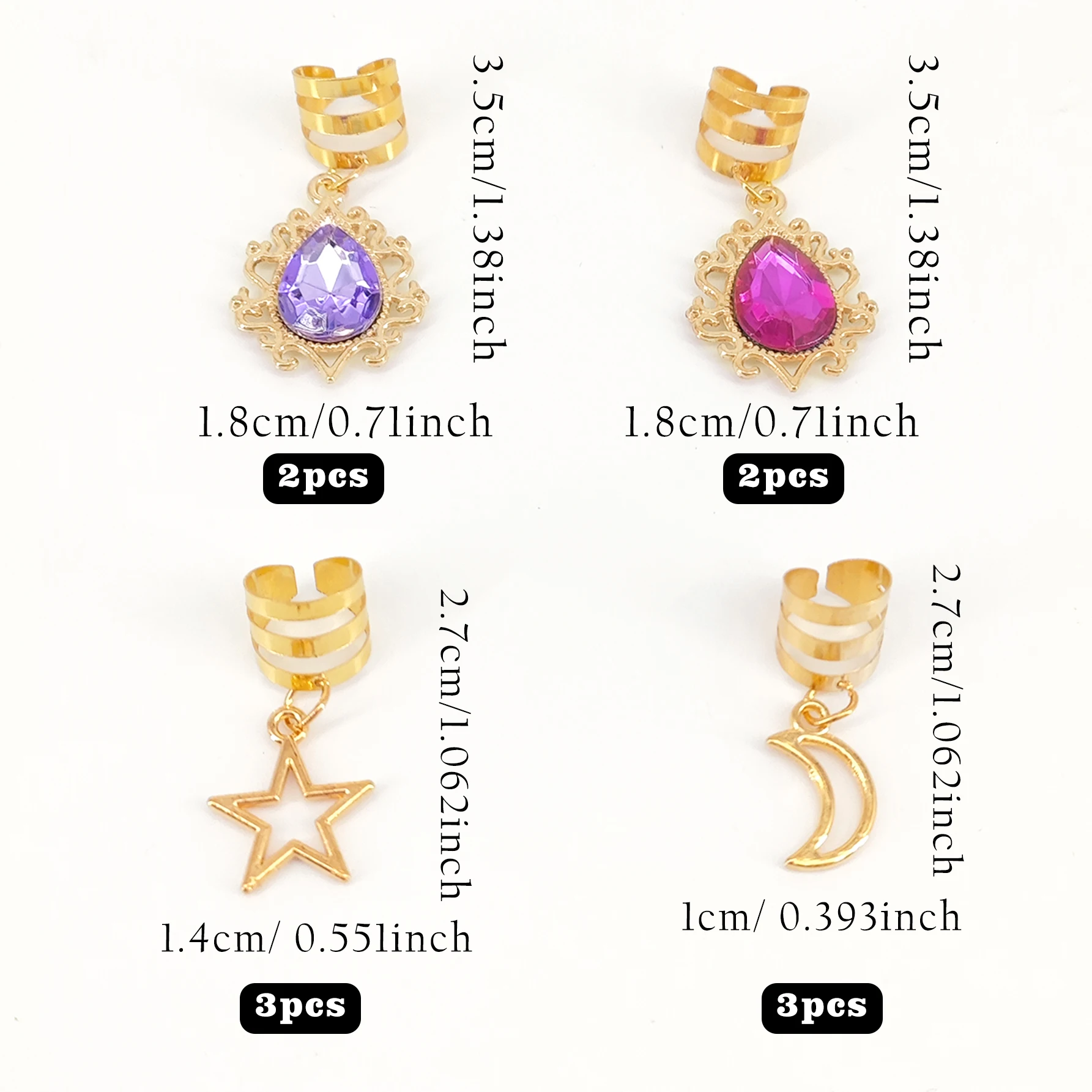 10 قطعة سبائك نجمة القمر التجميع تخريمية مطعمة حجر الراين الشعر مجوهرات اكسسوارات قلادة DIY بها بنفسك الشعر الخرز تجديل مقاطع الشعر