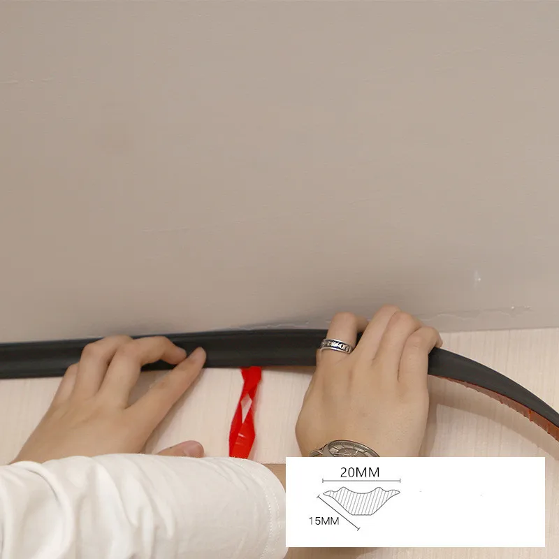 Quadrant Trim Silicone Flexible Quarter Round Molding, Self Adhesive Peel And Stick Waterproof Rubber Baseboard Trim, Bendable Trim For Floors, Cabinet Edges,Corner Caulk Strip (59Inch, Black Adhesive Strips