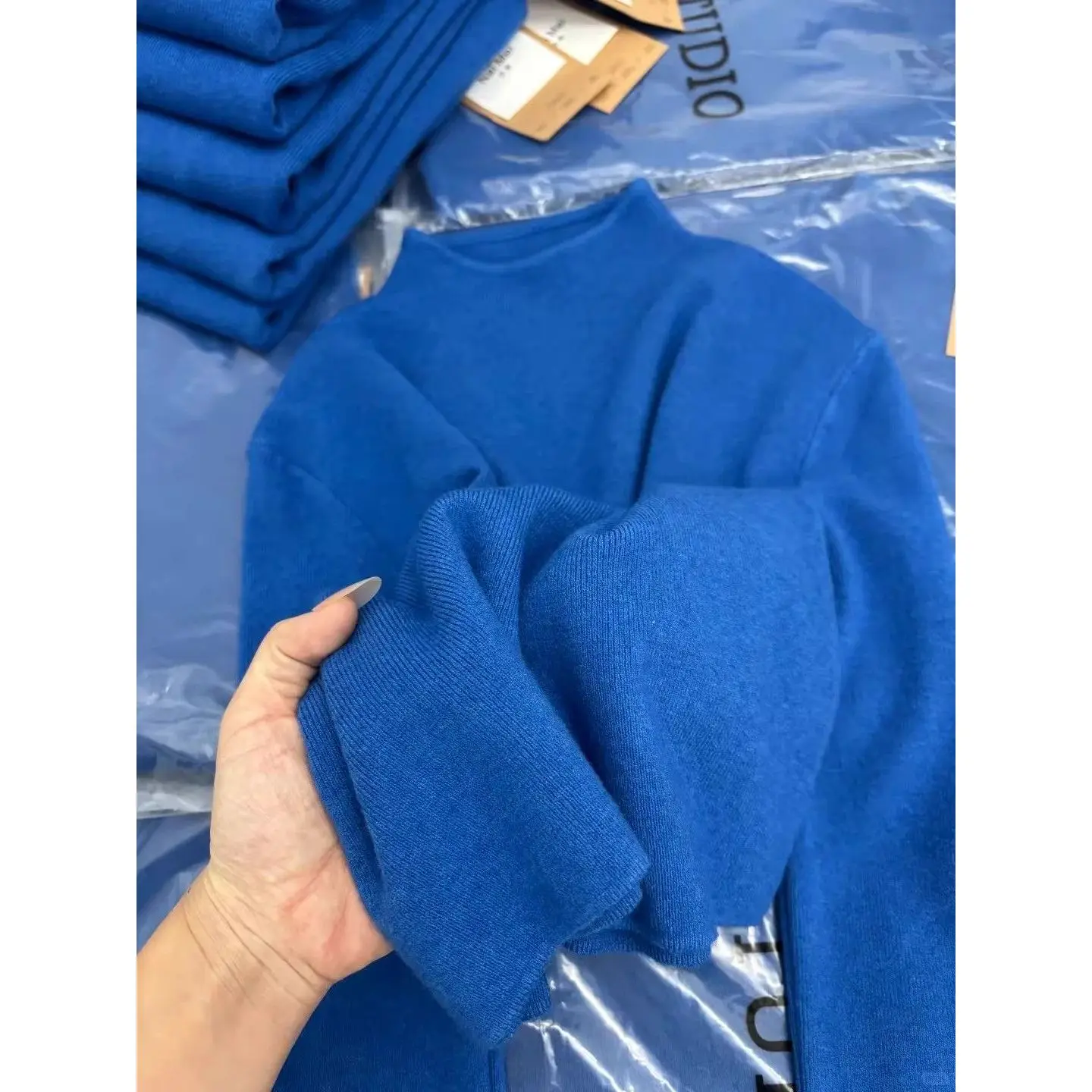 Klein Blue Women's Slim Fit Long Sleeve Knitted Shirt Inner Wear Turtleneck Winter Thermal Top Commute Style  Color