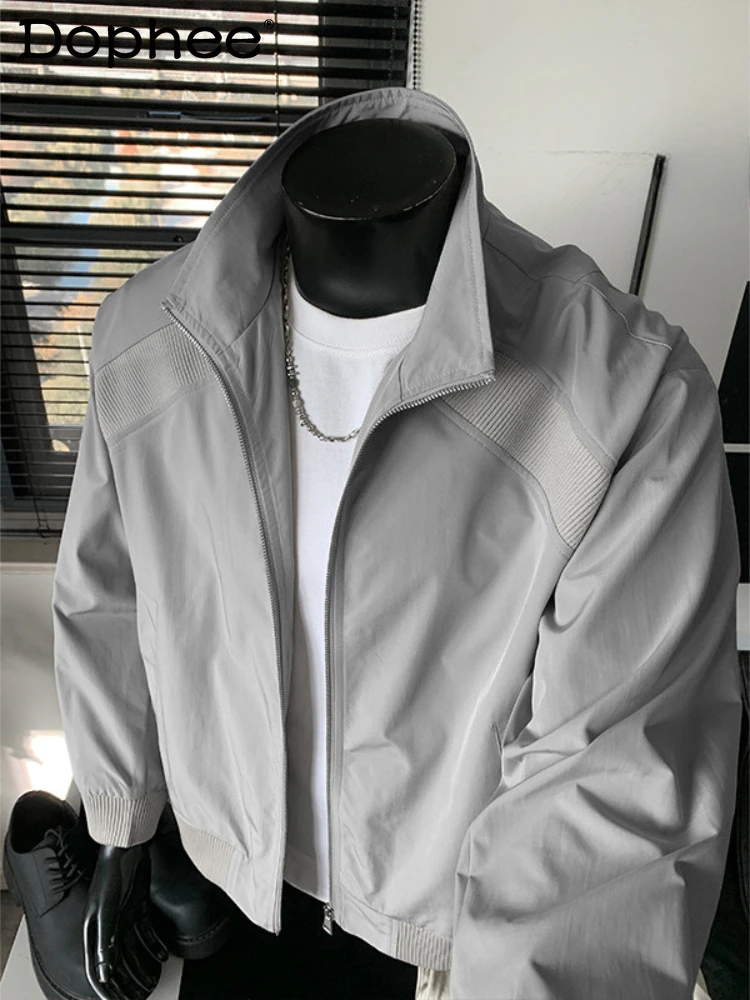 

Men's 2026 Spring New Fashion Jackets Male Stylish Loose Comfort Stand Collar Splicing Jackets Long Sleeve Handsome Zipper Coats