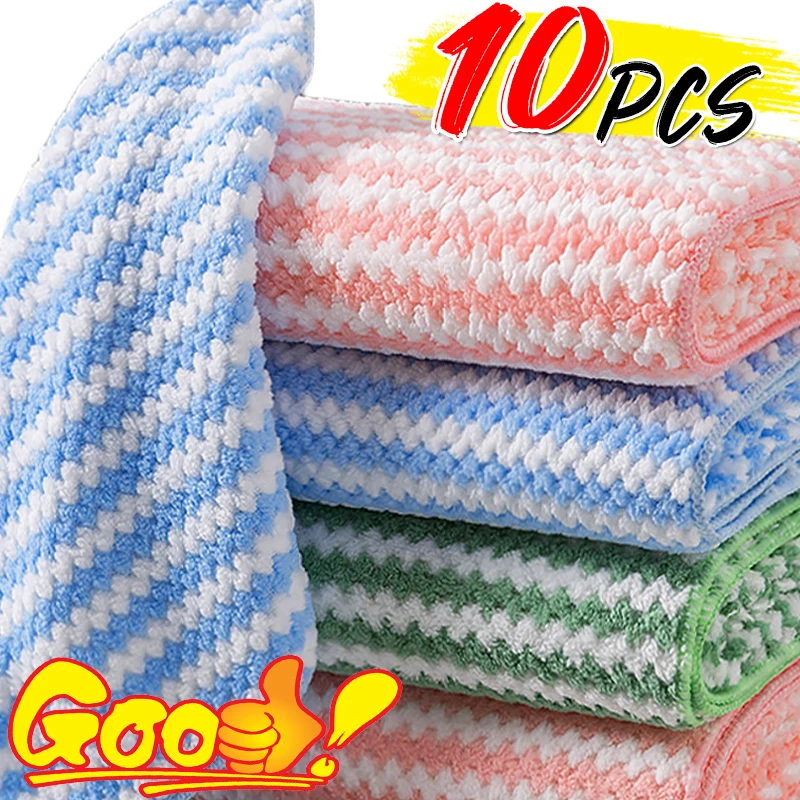 10/1PCS Microfiber Coral Fleece Cleaning Cloths Kitchen Washing Cloth Dishcloths Scouring Pads Dish Rags Windows Wipes Towels