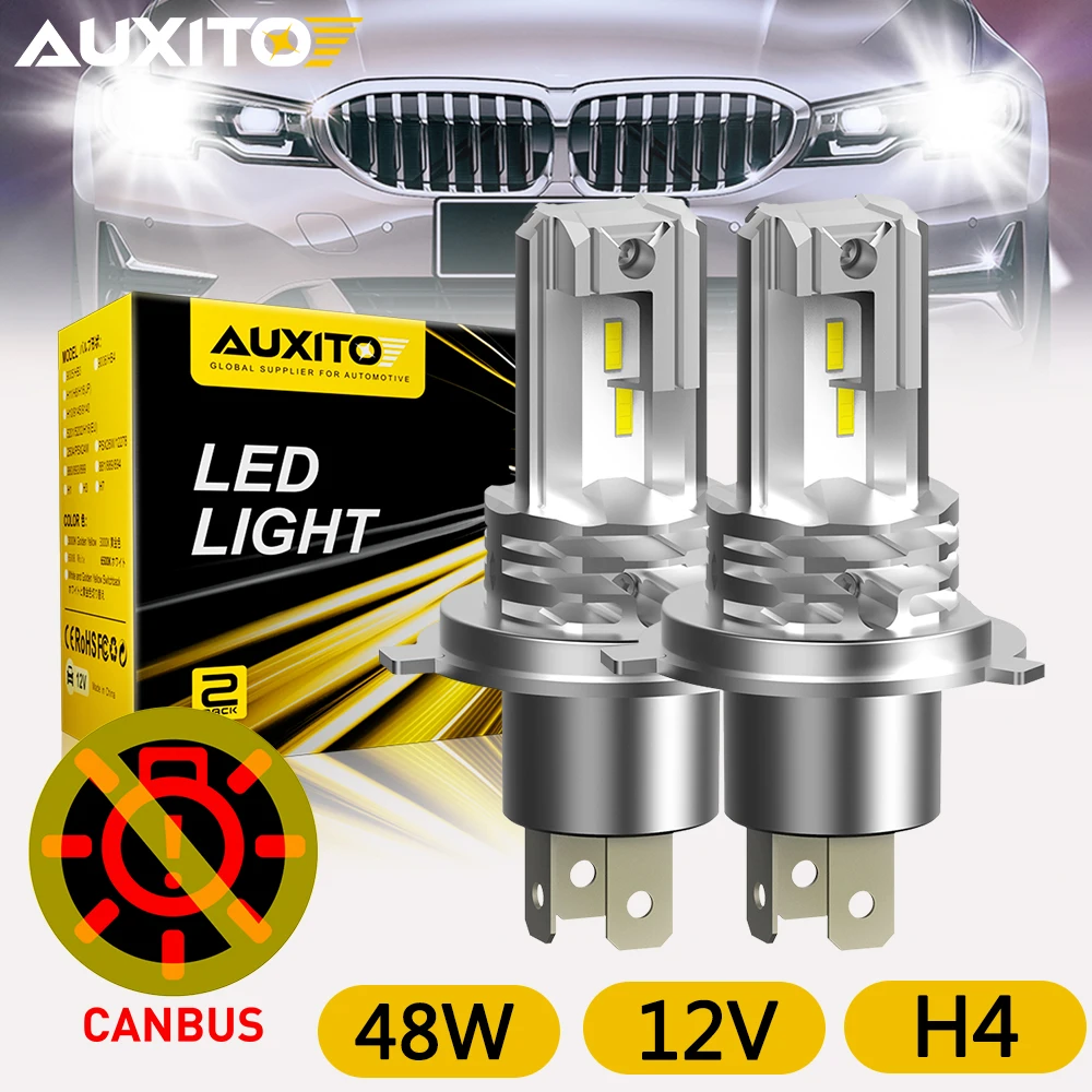 1/2Pcs AUXITO H4 LED Car Headlights Canbus High and Low Beam White Lamps For Ford Peugeot Super Bulb for Motorcycle Fanless 12V