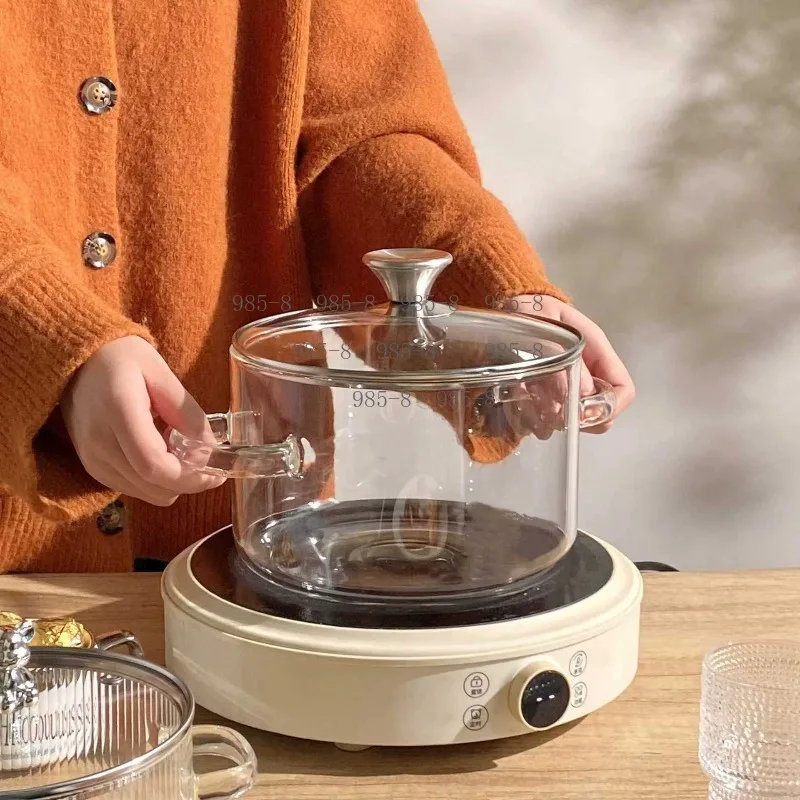 Household Transparent Glass Soup Pot Support Direct Open Flame Heating, Healthy Stew Glass Cooking Pot For Daily Kitchen Use