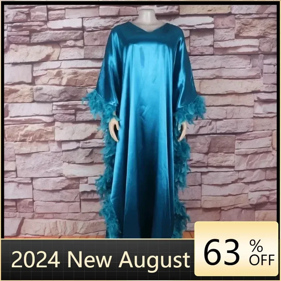 

New Products Rayon Feather Elegant and Pretty Women's Dresses Gala Dress Woman Abaya African Dresses for Women 2024 Evening Long