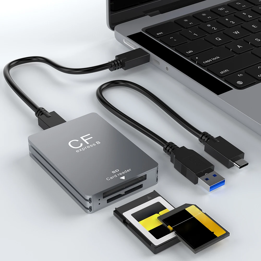 2 in 1 CFexpress Type B SD Card Reader CFexpress Reader Adapter USB 3.2 10Gbps Dual-Slot with USB C To USB C/A Cable for SLR