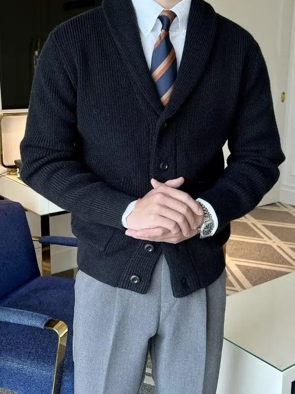 

Мужской свитер-кардиган Briti Retro Slim Fit: Новинка осенне-зимнего сезона, высококачественный, с V-образным вырезом, модный городской стиль