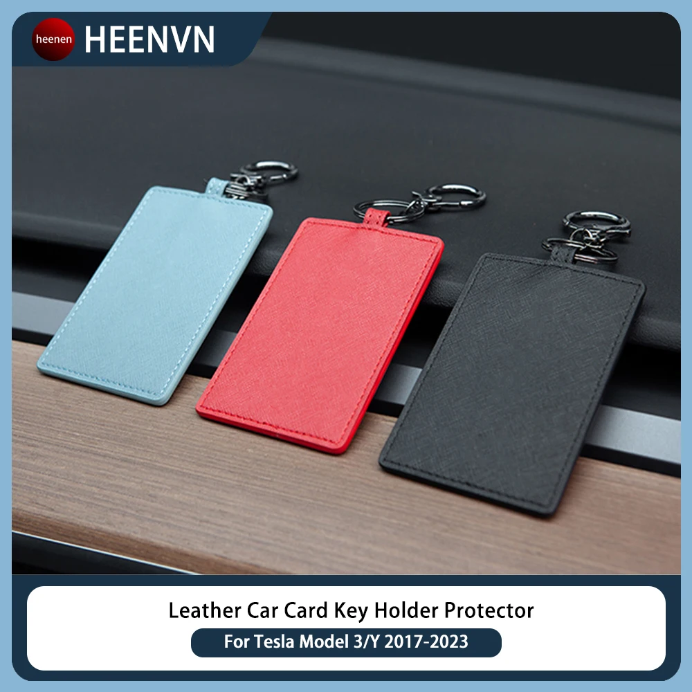 PU Leather Suede Car Card Key Holder For Tesla Model 3 Y 2023 Car Keychain Protector Case Cover Full Cover Accessories