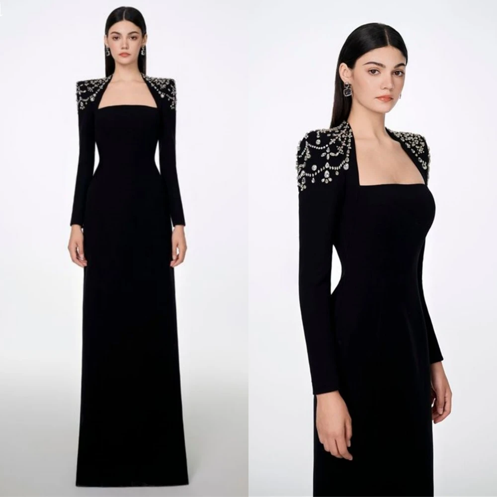 Customized Jiayigong  Classic Modern Style Formal Evening Square Collar A-line Beadings Bespoke Occasion Dresses