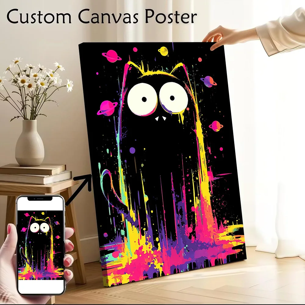Cosmic Cat Splatter Art Printed Canvas Poster Custom Pictures Wall Art Canvas Painting for Room Decorating Interior Decoration
