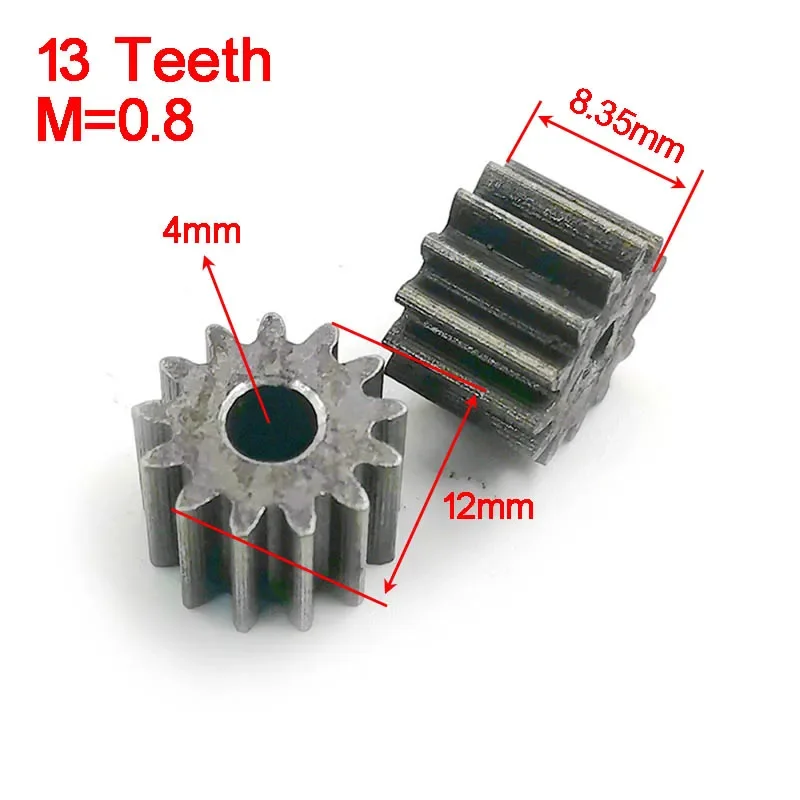 13 치아 0.8M 탄소강 스퍼 기어 OD = 12mm 두께 8.35mm 13T 피니언 구멍 3-6mm 사용 가능 133A 133.17A 134A 135A 136A 1개
