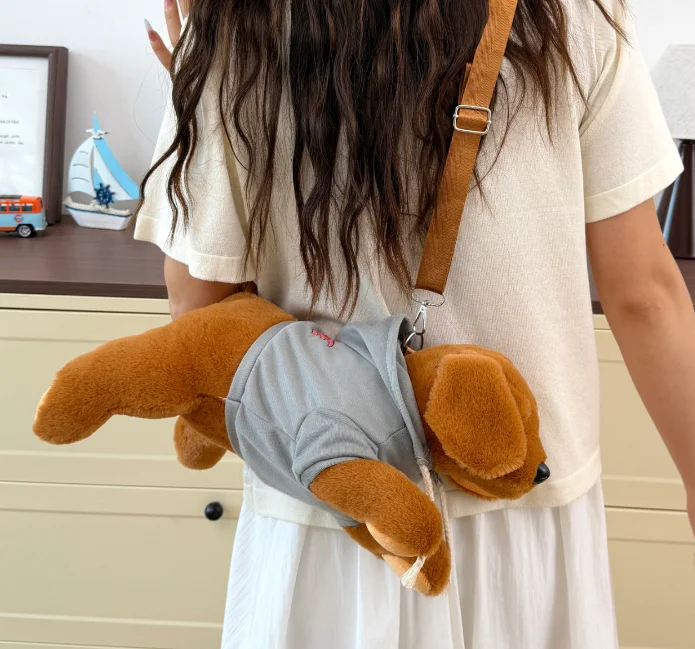 Girl Cute Plush Labrador Pillow Backpack Single Shoulder Bag Personalized  Soft Plush Bag Fresh Sweet Style Nylon Lining 1