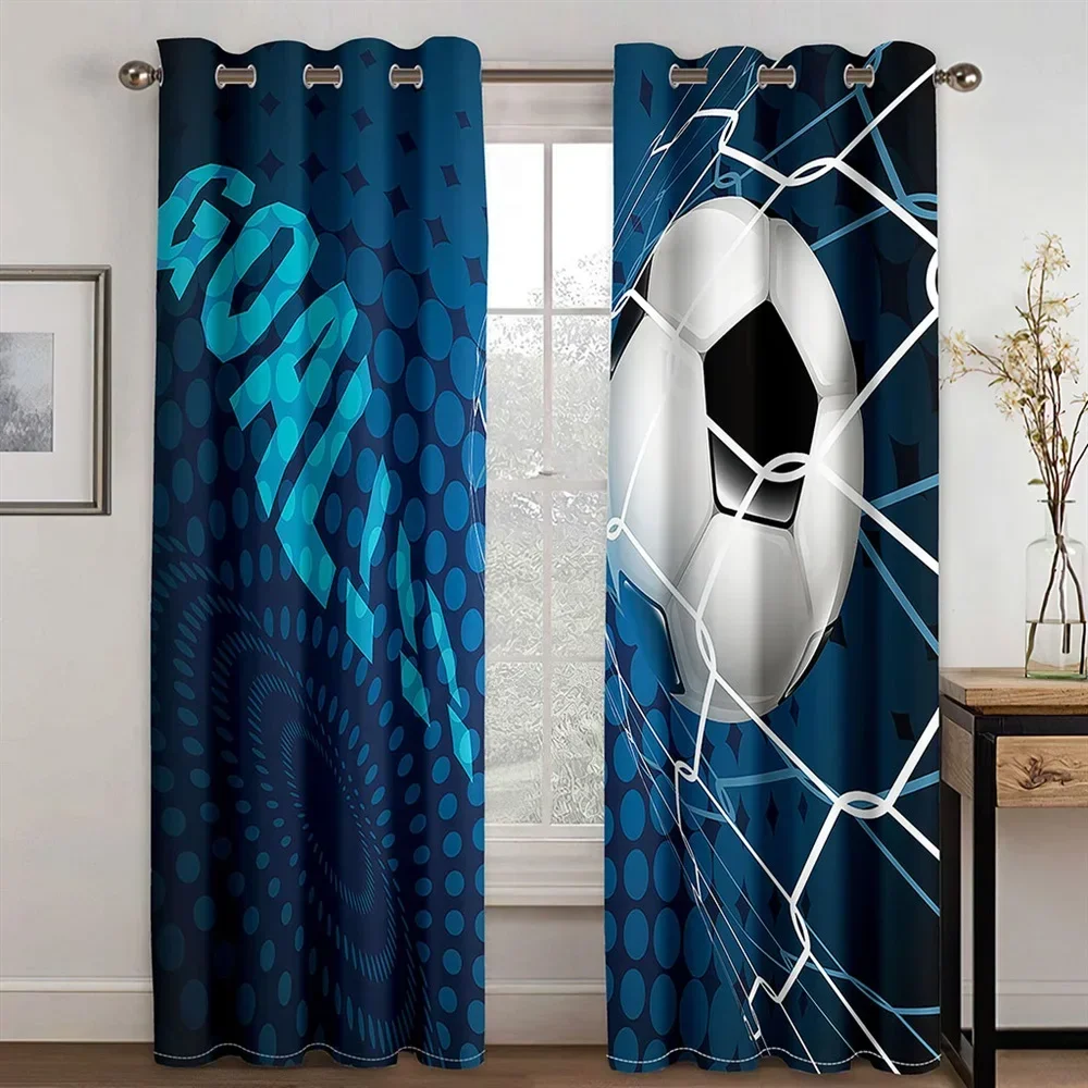 Football Soccer Player Children Shading Blackout Curtain Boy 2 Panel Window Drapes for Kid Bedroom Living Room