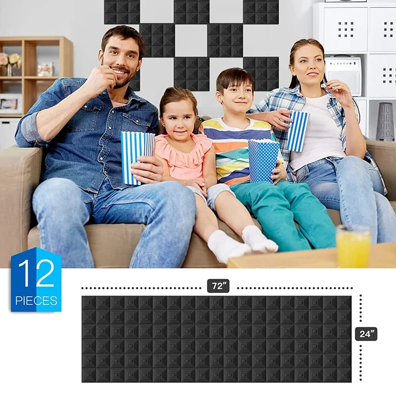 12 Pack Sound Proof Acoustic Foam Panels,2X12x12 Inch Soundproof Wall Panels,Sound Absorbing Foam For Game Room,Bedroom