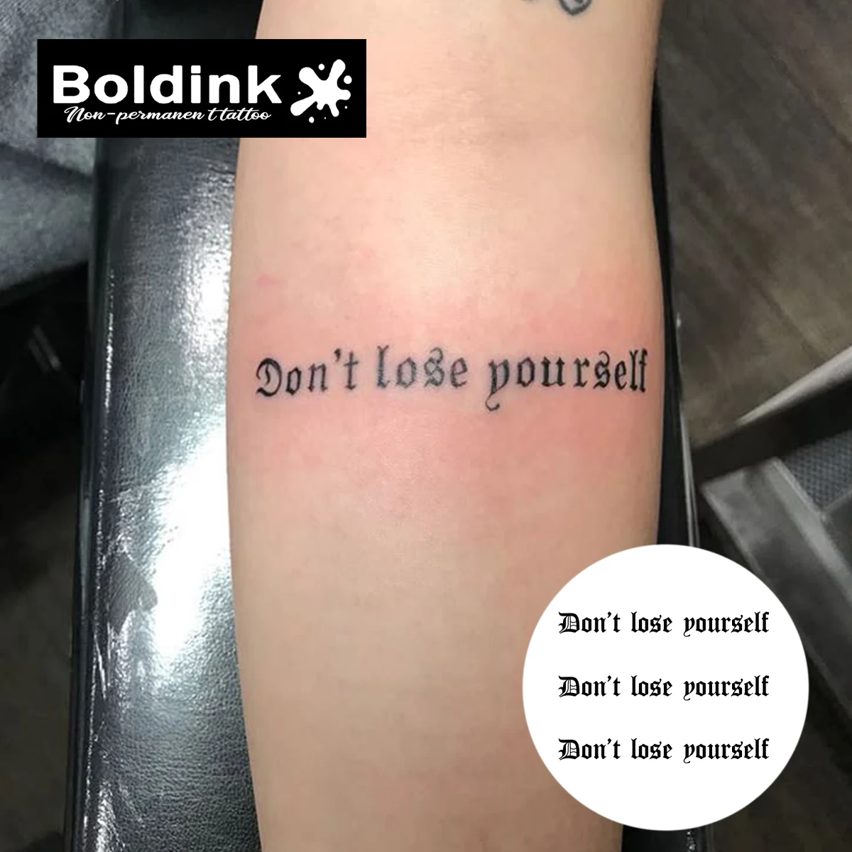 Boldink Inspirational Tattoo Stickers | Gothic 'Don't Lose Yourself' Triple Design | Crown D-Shaped Decoration | Non-permanent W