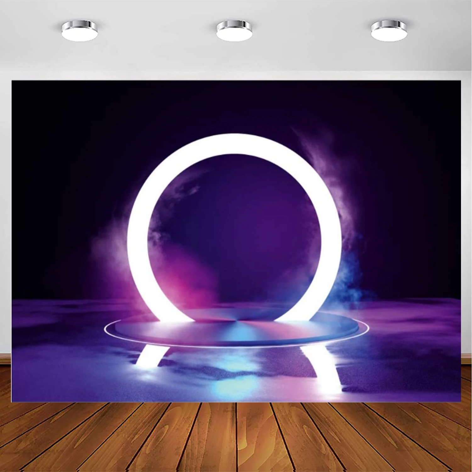 

Stage Photography Backdrop Future Tech Concert Bright Interlaced Spotlight Background For Adult Prom Party Celebration Display