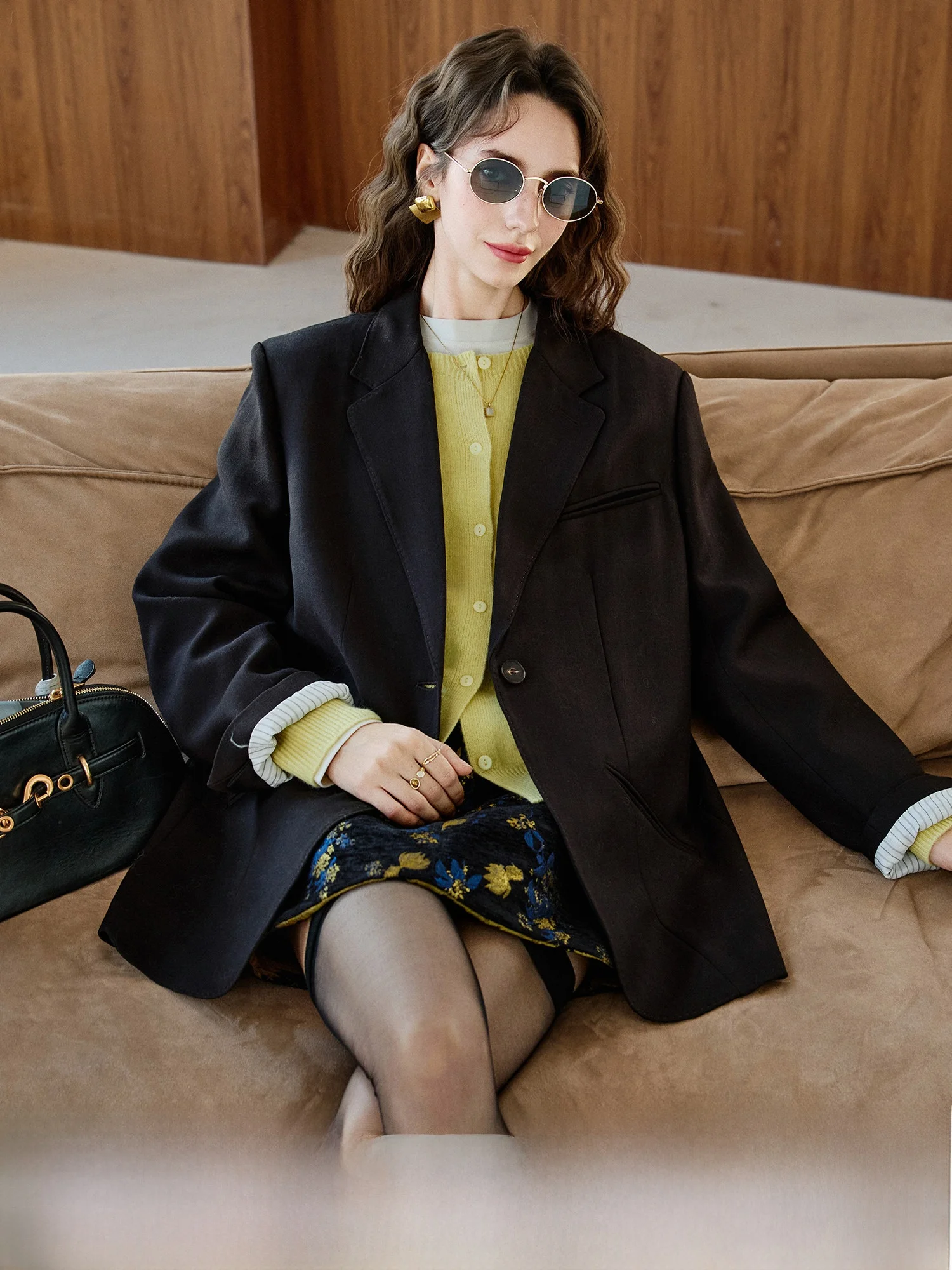 

Ele Full Woolen Suit Vest Casual Commute Sle Women's Spring Outerwear Loose Fit Tailored Coat for Daily Office Wear