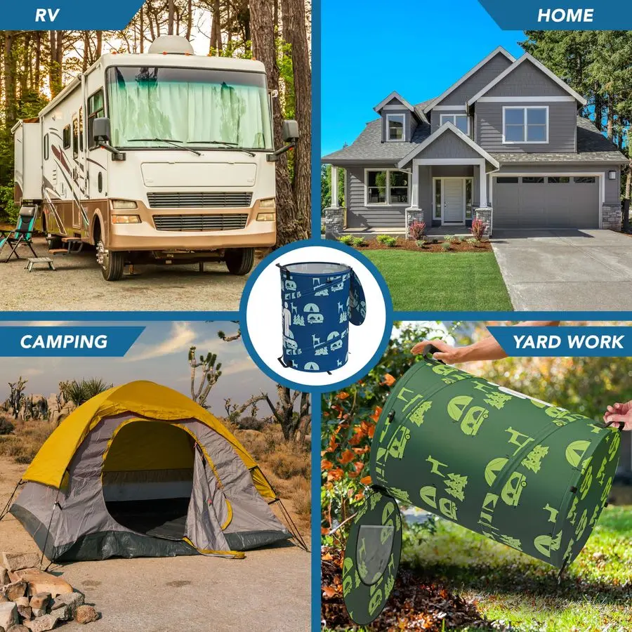 RV、キャンプ、リサイクル、庭の廃棄物、落ち葉袋、子供のおもちゃ箱用のガロン折りたたみ式ポップアップゴミ箱とリサイクル缶