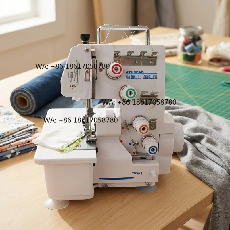 JUKKY New 434 4-Thread Overlock Stitch Sewing Machines Mini Multi-Function Overlock Machine for Dress Home Use Domestic Portable