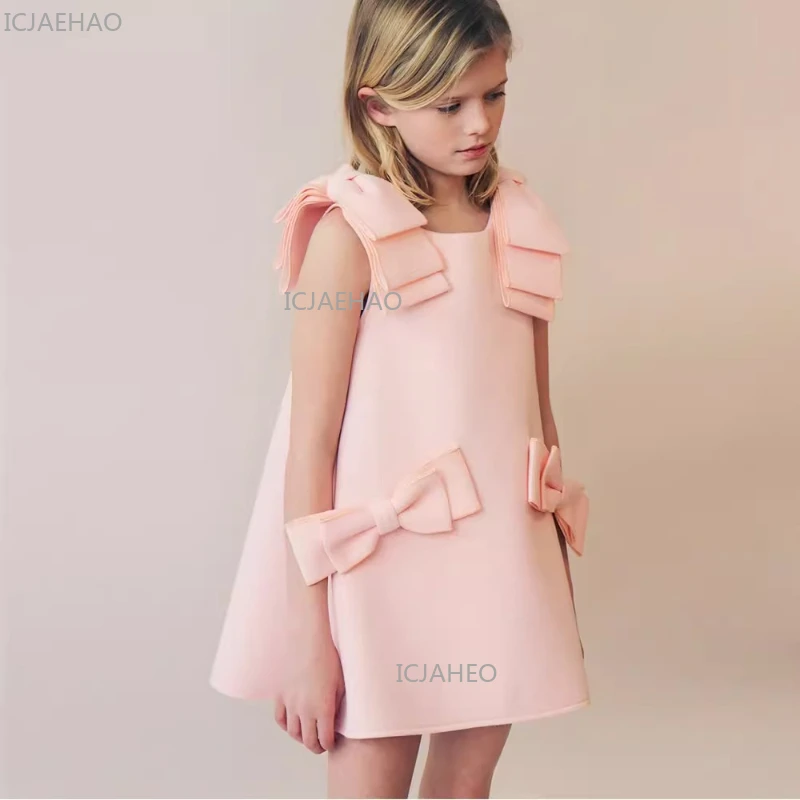 Pink Girls Fashion Vest Princess Dress Korean Style Baby Sleeveless Jumper Birthday Party Outfit Children Pageant Formal Costume