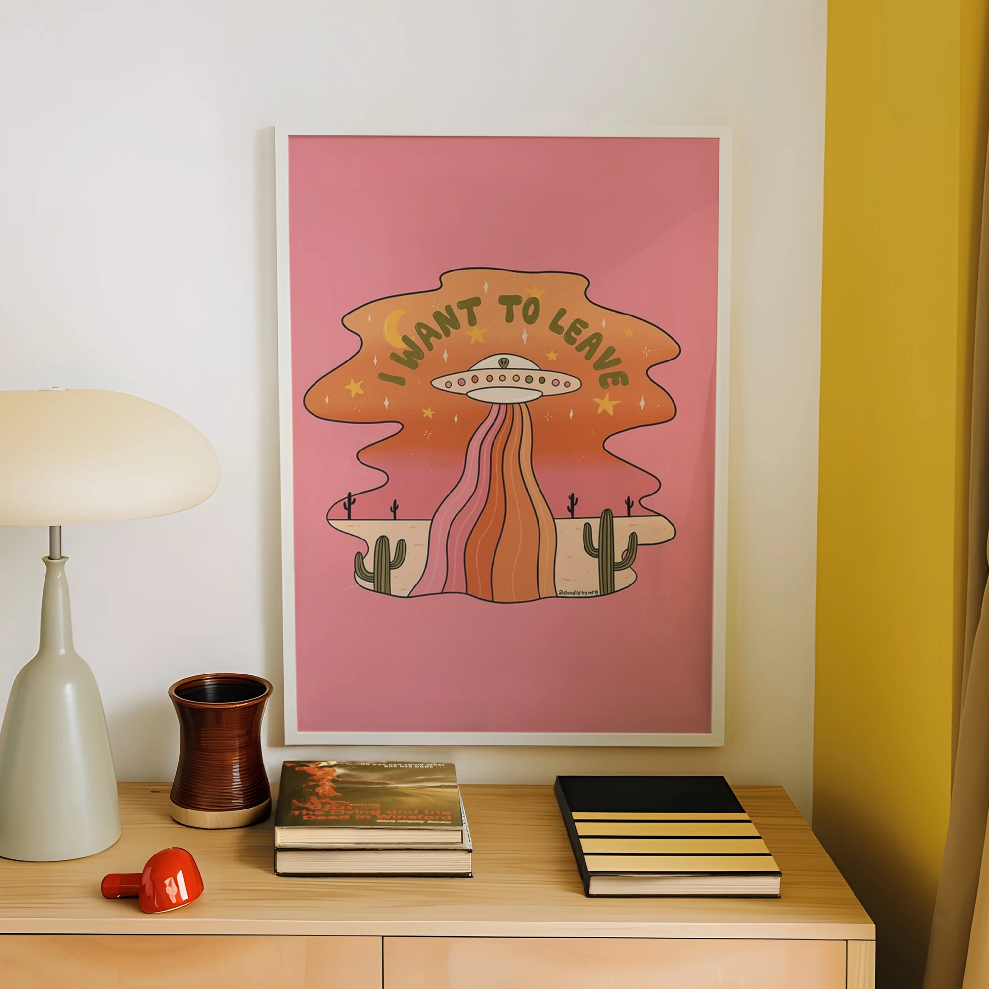 Modern Pink I Want To Leave UFO Wall Art Print Canvas Painting Poster Picture For Living Room,Bedroom Home Decor