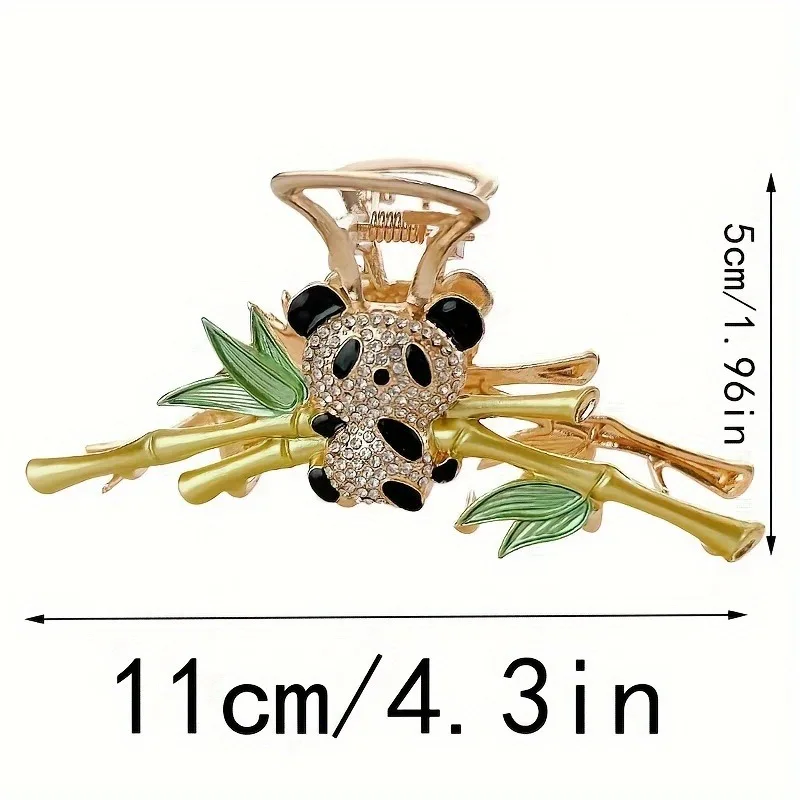 1pc Chinesischen Stil Panda Bambus Haar Clip Modische Niedliche Kleine Bär Wasser Diamant Haarnadel frauen Klaue Stil Haar Clip – Detail 6