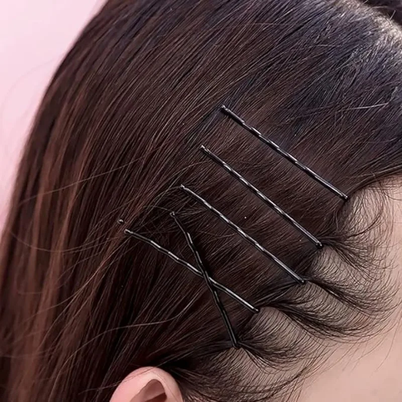 Clipes de cabelo preto simples para meninas, Bobby Pins, Onda invisível, noiva encaracolada, pino de cabelo descartável, acessórios para cabelo