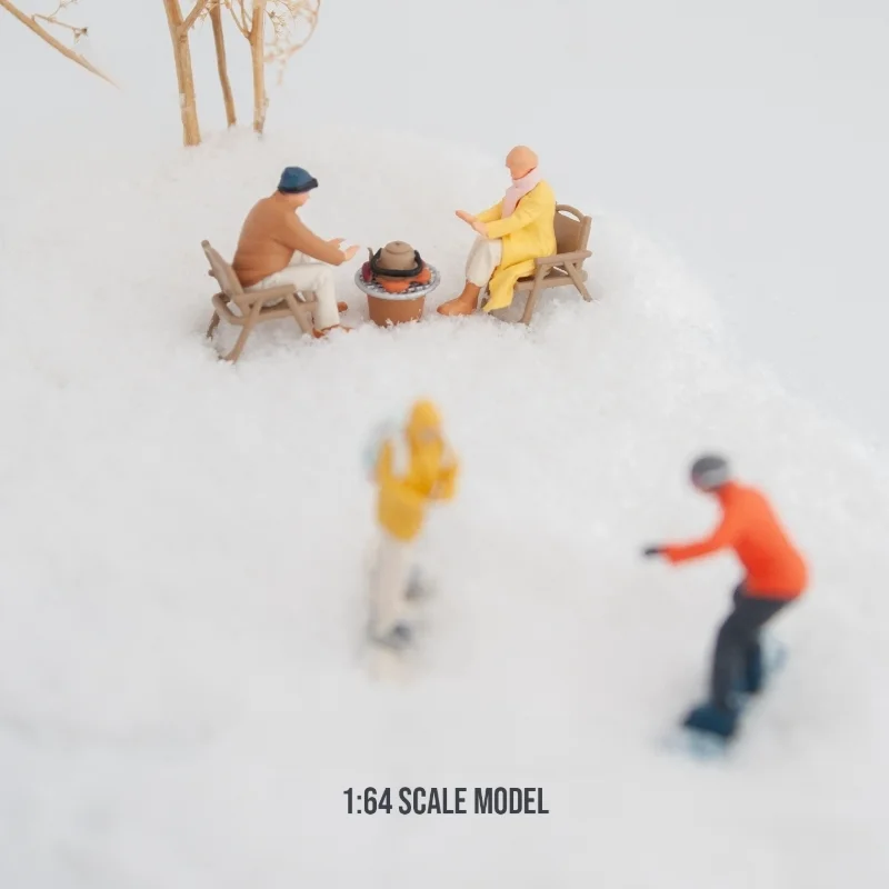 New 1/64 Scale Grill Snow Skiing Miniature Doll Model Set DIY Scene Matching Toys Gifts Figurines Models Ornaments Collecectible
