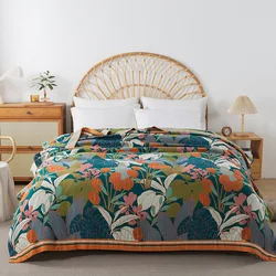Cotton Gauze Blanket 4 Layer Of Terry Quilts AB Side Tulip Pattern Bedspreads And Coverlet Single Double Bed Cover Quilit Sheet