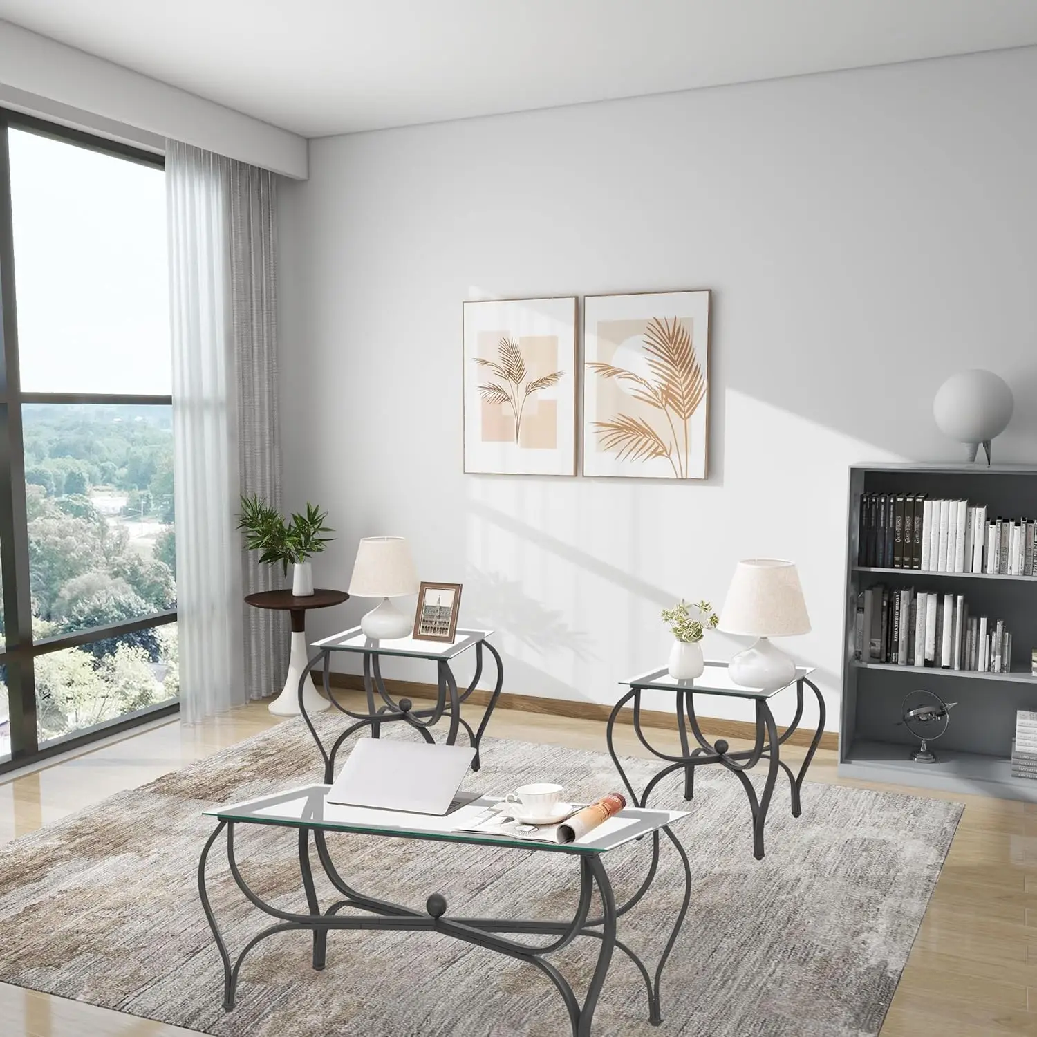 3-Piece Tempered Glass Coffee Table & Side Table Set 5