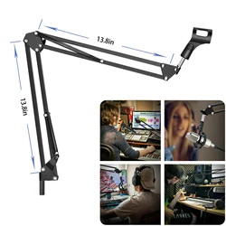 Microphone Scissor Arm Stand Desktop Mic Clip Holder Tripod Live Cantilever Bracket Microphone Bracket Extendable with Clamps