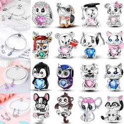 Charms Plata De Ley 925 Dog Owl Rabbit Cute Cat Animal For Original Bracelet Bangle Jewelry Making Beads Accessories Wholesale