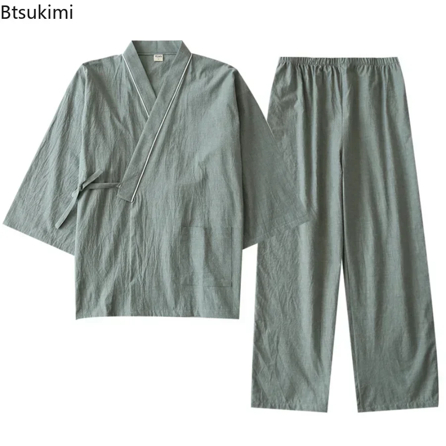 2025 hommes japonais Kimono pyjamas ensembles décontracté vêtements de nuit mâle à lacets haut et pantalon ensembles doux deux pièces Homewear costume ensembles mâle