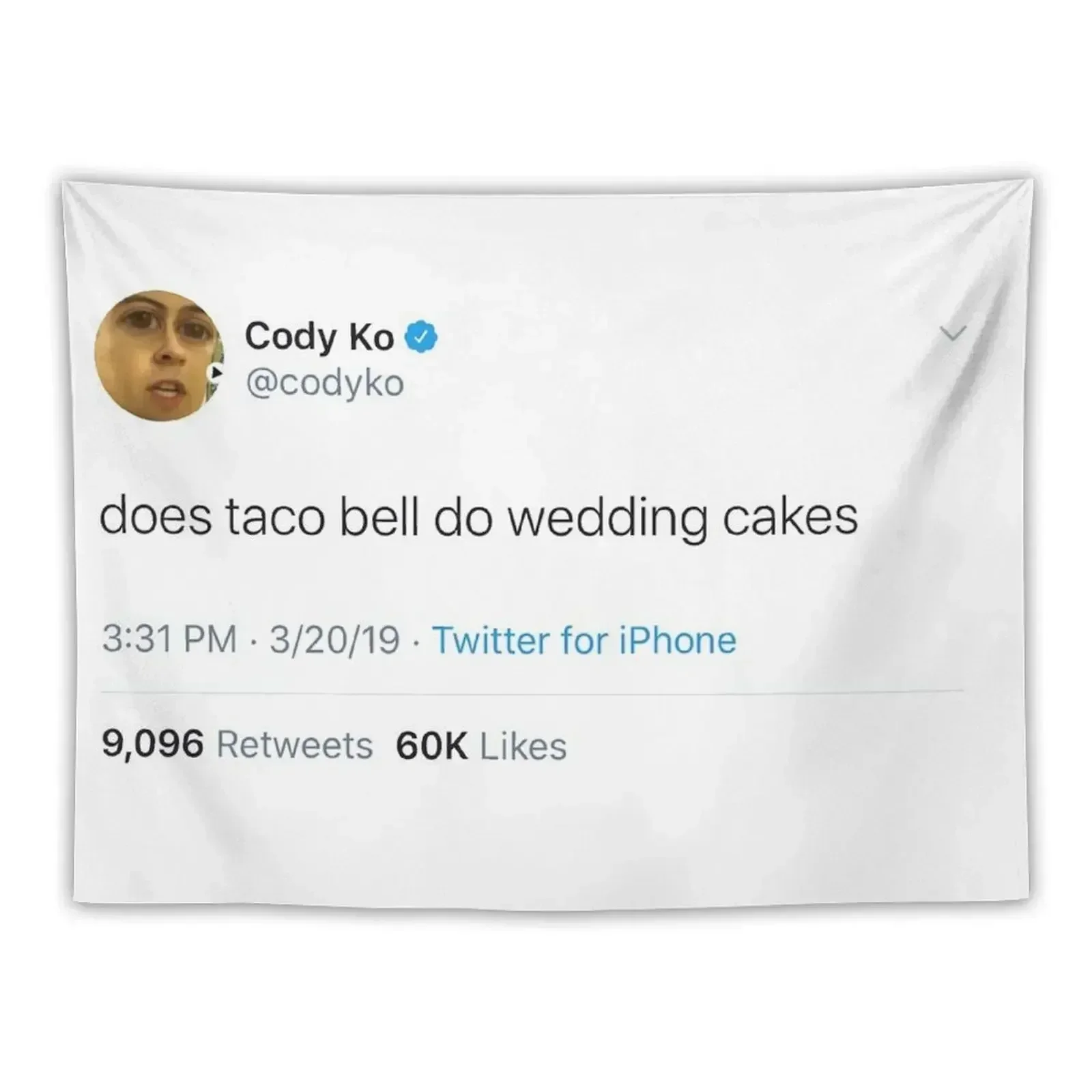 Cody Ko Taco Bell Tweet Tapestry Wall Tapestries Decoration Pictures Room Wall Room Decorator Room Design Tapestry