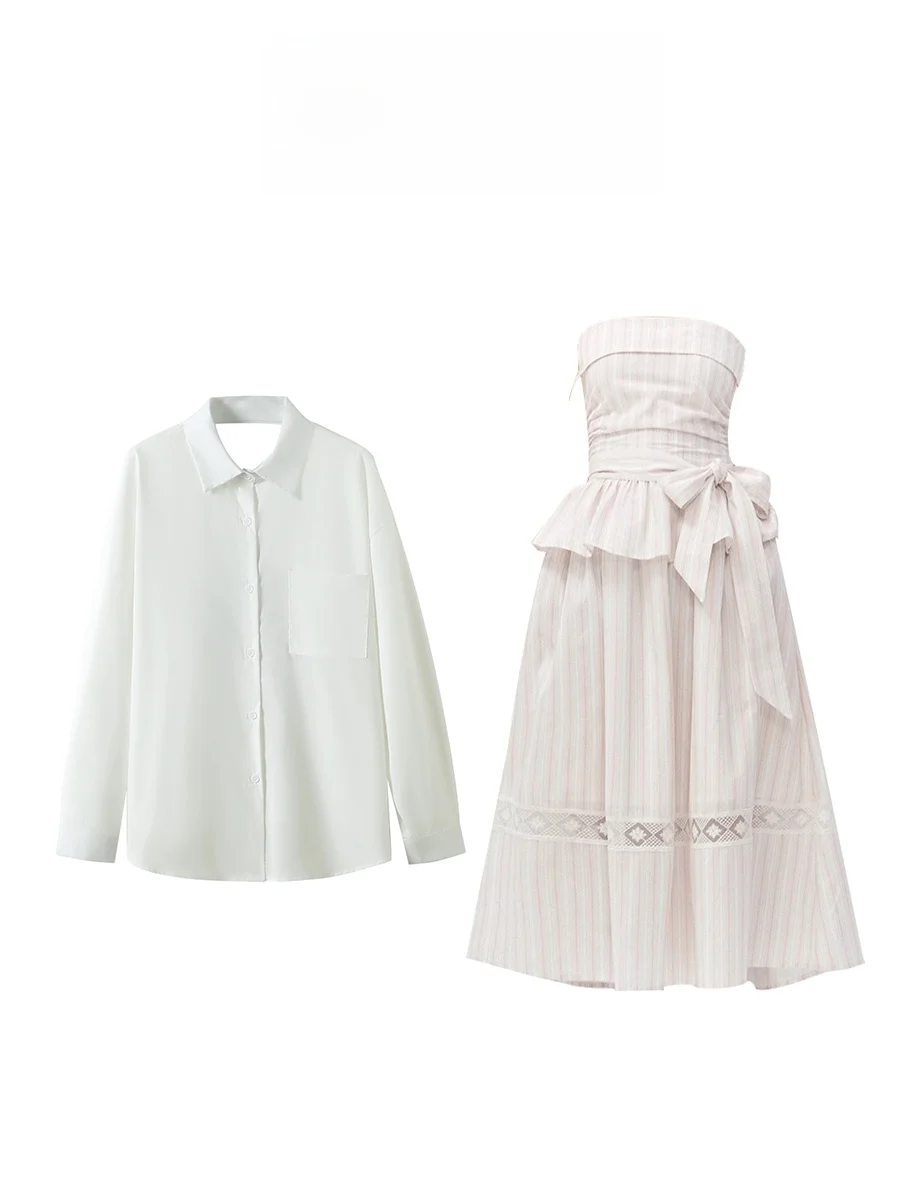 

Корейский модный комплект Parkyeon: платье-рубашка с длинным рукавом и юбка, элегантный, универсальный, легкий, роскошный, для повседневной носки