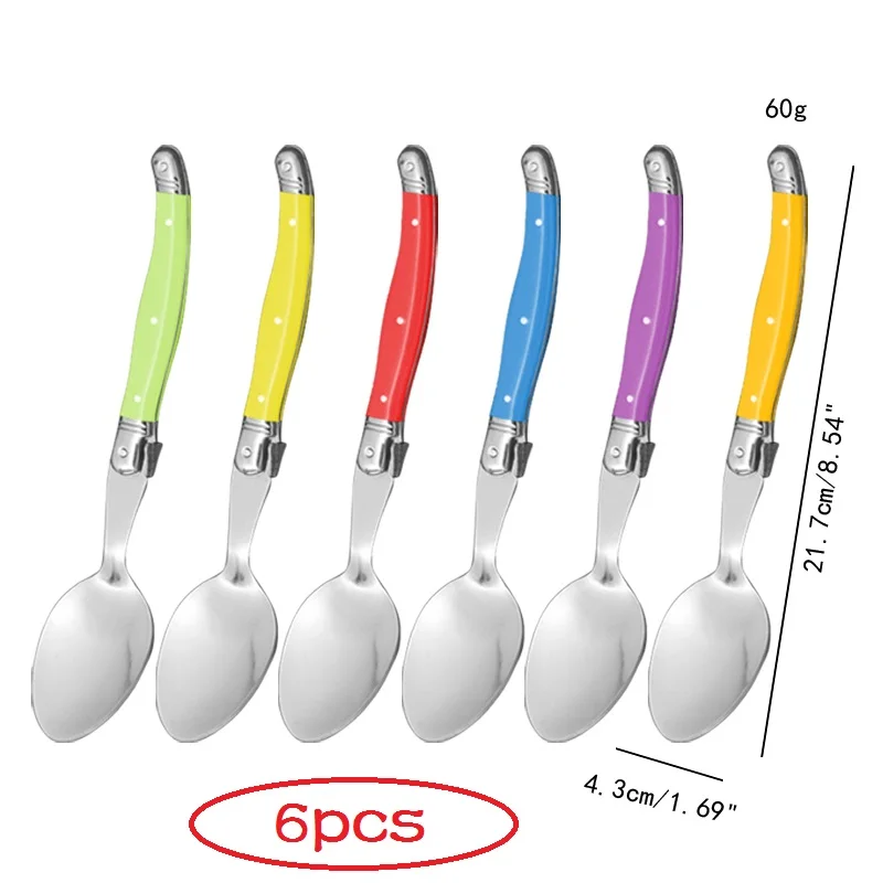 6pcs Laguiole Rainbow Steak Forks Dinner Knives set Colorful Cutlery Table Spoons Stainless Steel Dinnerware kit Household Home