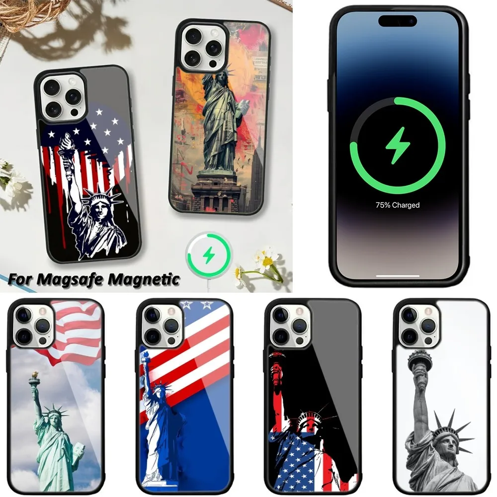 S-Statue of L-Liberty Phone Case For iPhone 15,14,13,12,11 Pro Max Plus Cases Wireless Charging